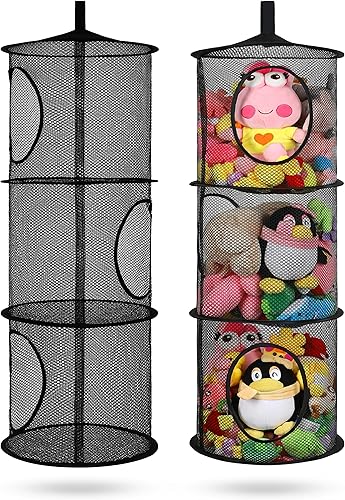 2 piezas de red de almacenamiento de animales de peluche plegable o hamaca organizadora de animales de peluche, hamaca colgante de malla de 3