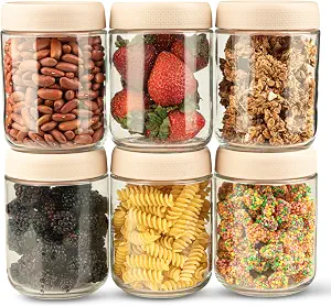 C&O ESSENTIALS 16 oz Glass Mason Jars with Airtight Lids - Wide Mouth Canning Jars for Food Storage, Meal Prep, Overnight Oats, Preserving, Pickling (6-Pack) (Beige)