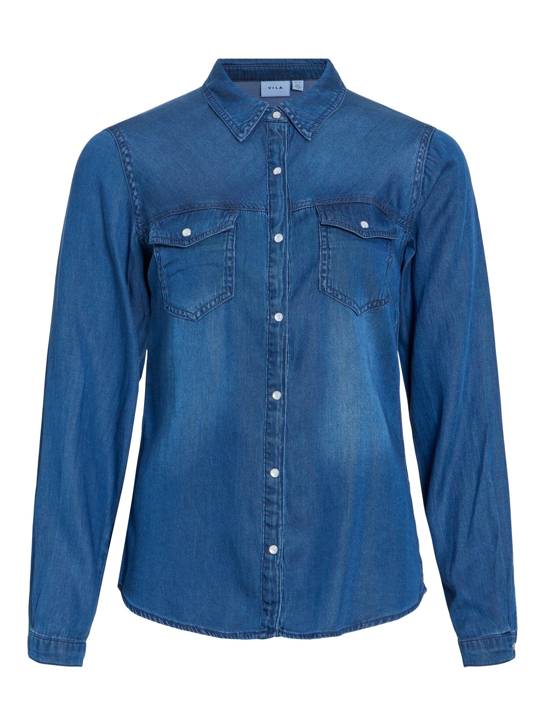 VILA Clothes Vibista Denim Shirt-​Noos, Chemise Femme, Bleu (Dark Blue Wash: Clean), 42 (Taille Fabricant: X-​Large)