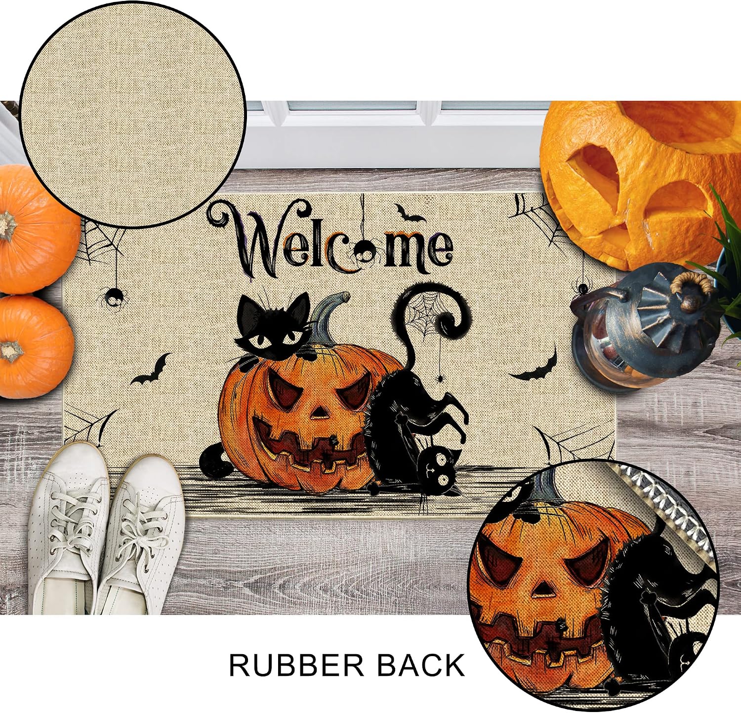 Hexagram Halloween Door Mat 17x29 Inch, Pumpkin Doormat Outdoor, Welcome Rug Mats Outdoor for Front Door Decorations Indoor