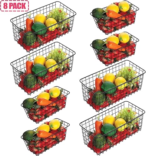 Miniatura 8 de Paquete de 8 cestas de almacenamiento de alambre para el hogar, contenedores de metal montados en la pared, contenedores organizadores para cocina,