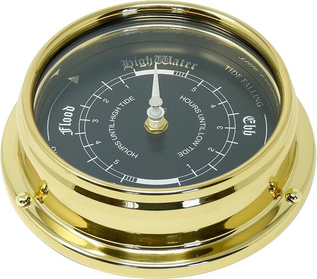 Tabic Prestige Tide Clock in Brass With a Jet Black Dial, Heavy Brass Case (1/2kg), Handmade In England