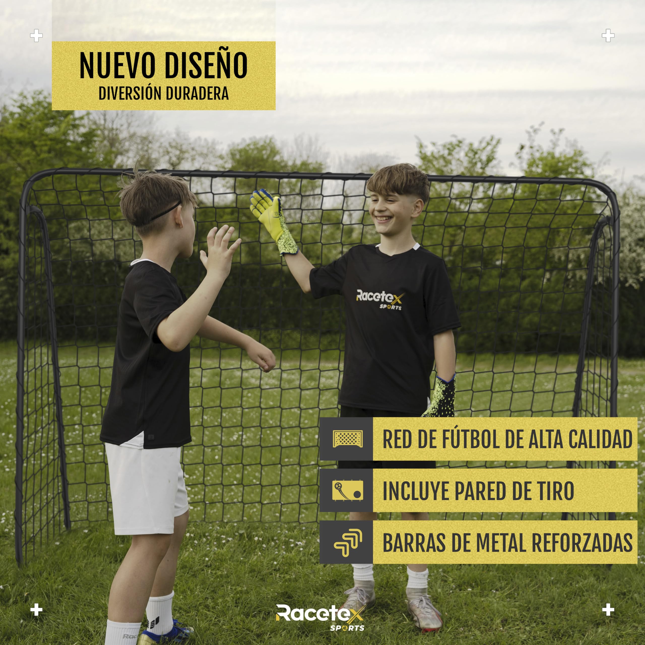 Racetex Portería de Fútbol para Niños y Adultos - Panel de Tiro Con Revestimiento Anti-óxido - para Jardín Con Anclajes - Baliza de Fútbol