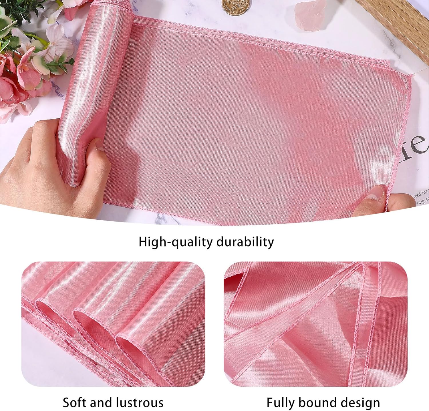 GLOBLELAND 60 Pcs Pink Satin Chair Sashes 110x6.7inch Chair Cover Bows Chairs Ribbon Bows for Wedding Reception Events Banquets Party Hotel Event Decorations