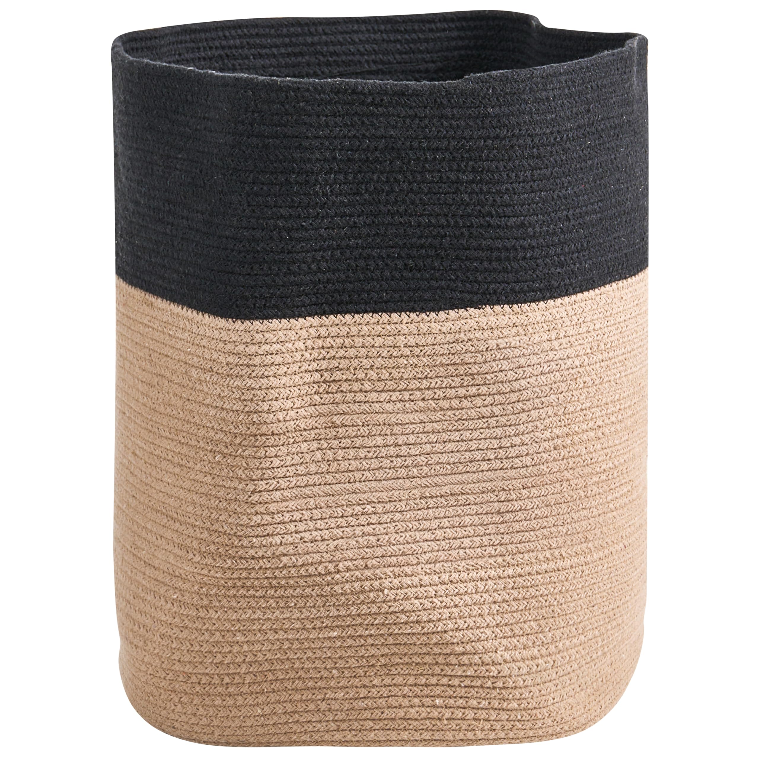 Korb 2er Set Baumwolle beige/schwarz geflochten gestreift mit Deckel Boho-Design Silopi
