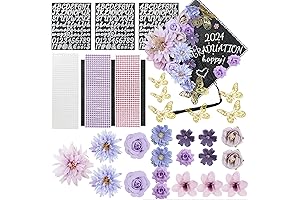 TKNOUS Purple Graduation Cap Decorations 2024 DIY Graduation Cap Kit with Flowers & Customizable Decorations