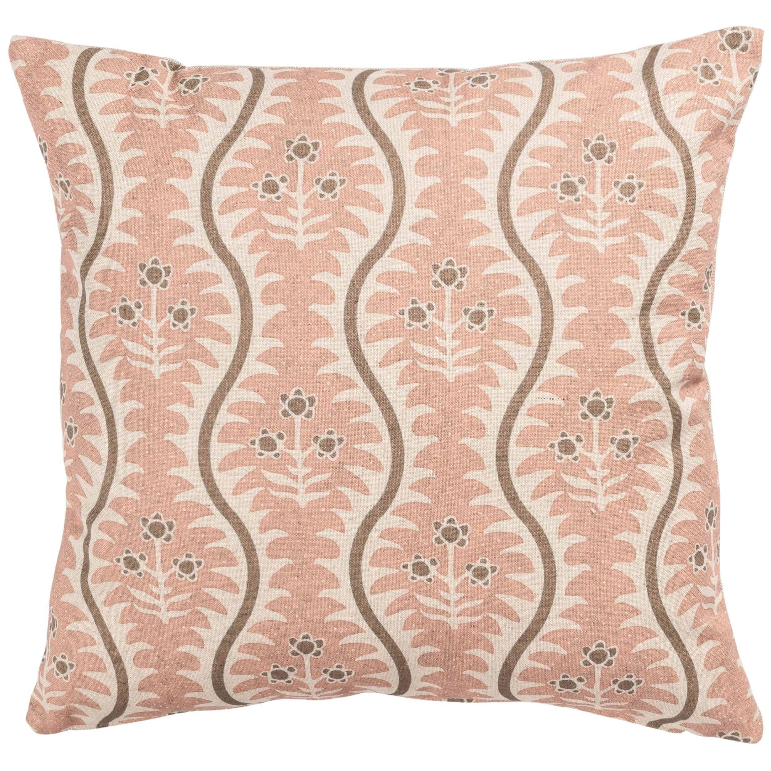 Linen Loft Pink Scalloped Floral Block Print Cushion Cover In Blush Cotton And Linen Fabric, Geometric Flower Print. 17X17" Square Cover Only