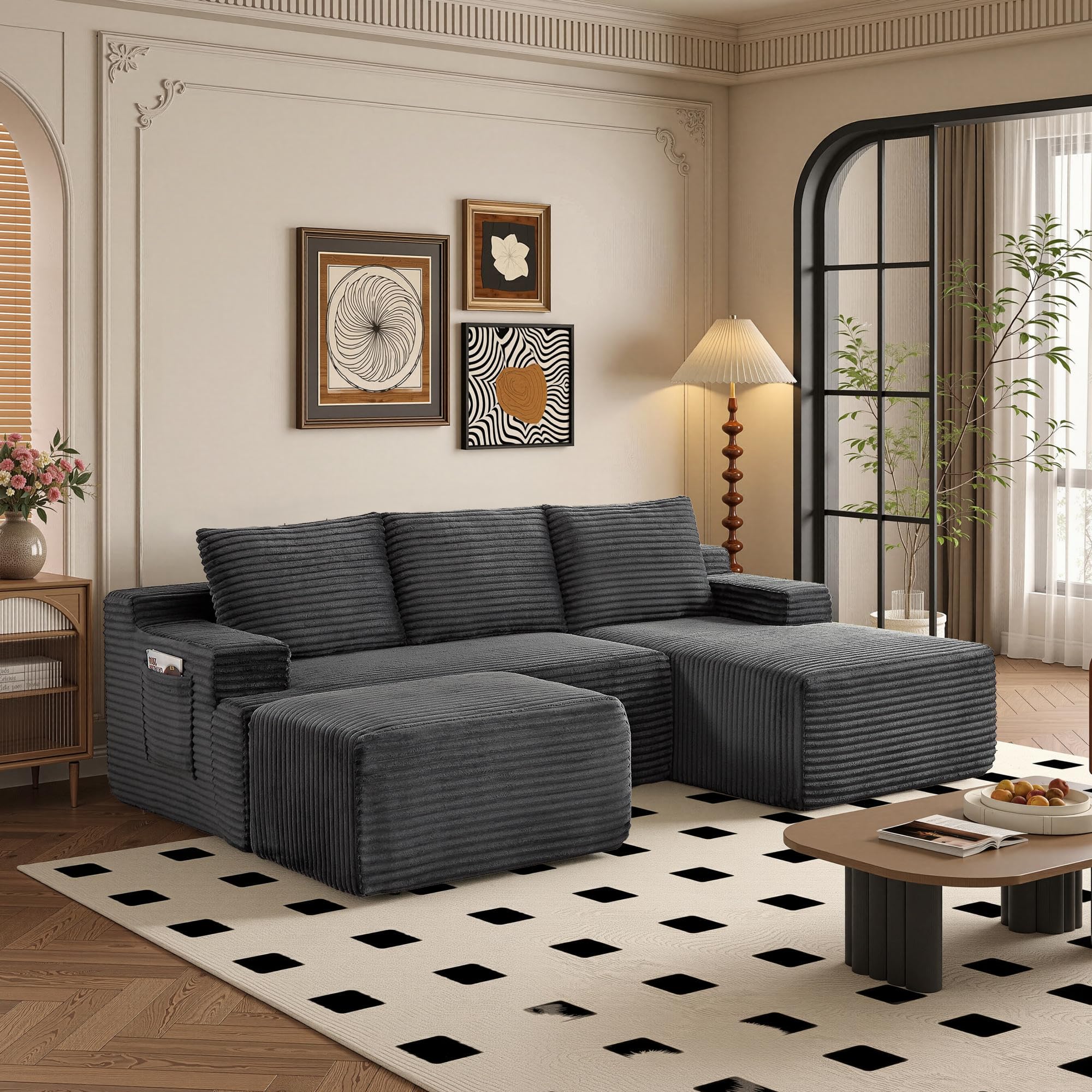 96" Sectional Couches for Living Room Cloud Couch Sofa with L-Shape Upholstered Boneless Couchs Modern Modular Sectional Couch with Chaise