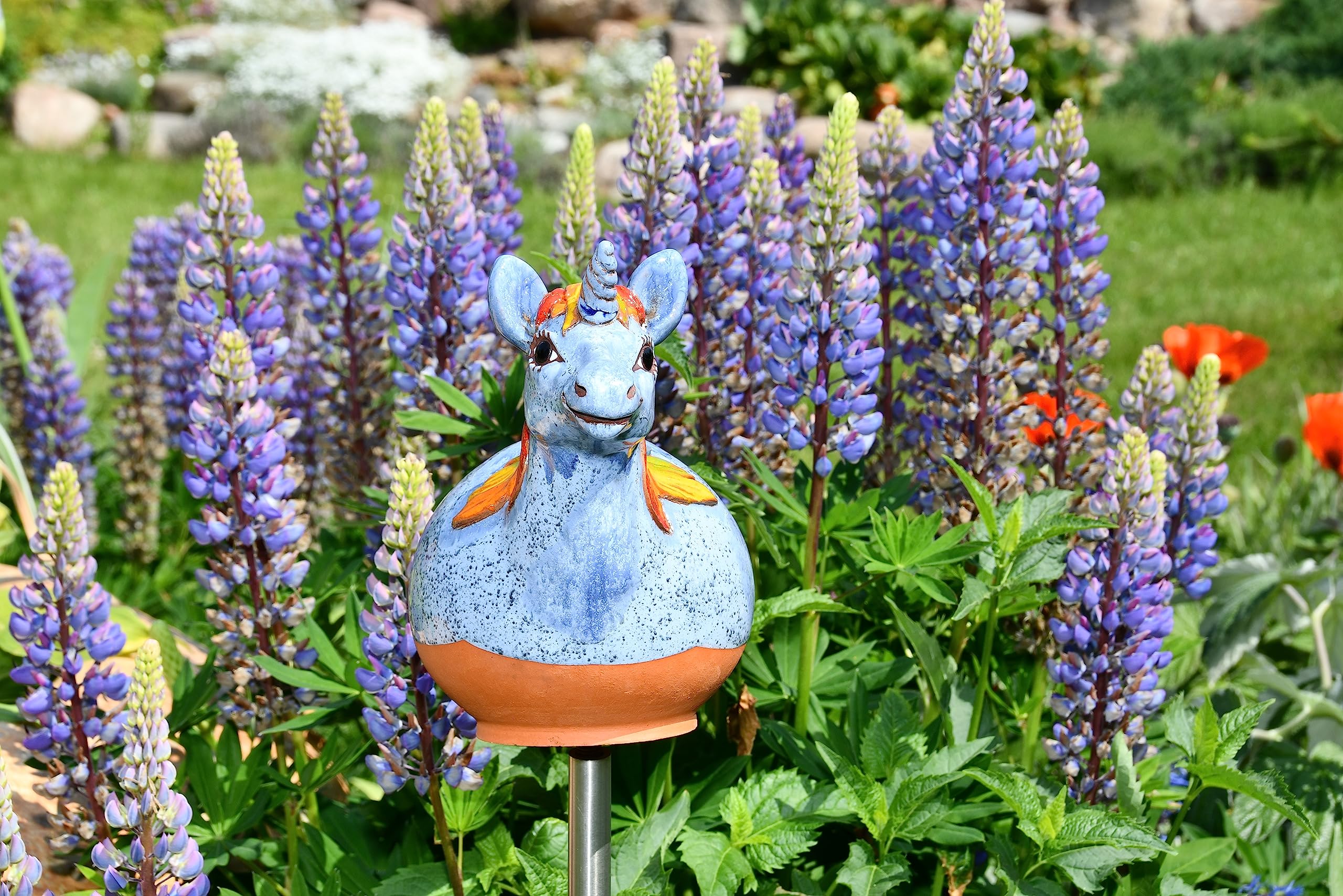 Gartenstecker Keramik Handgefertigt - Gartendeko für Draußen Wetterfest - Garten Deko Keramik - Gartenfiguren & Gartenstatuen - Einhorn