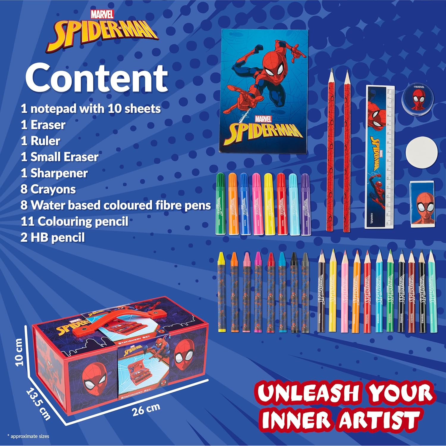 Marvel Spiderman Colored Pencils Art Supplies Kids Set Coloring Pens Stationery Girls Drawing Pencils Supplies Travel Case with Crayons Arts and Crafts for Kids 4-12 (Red) - Image 6