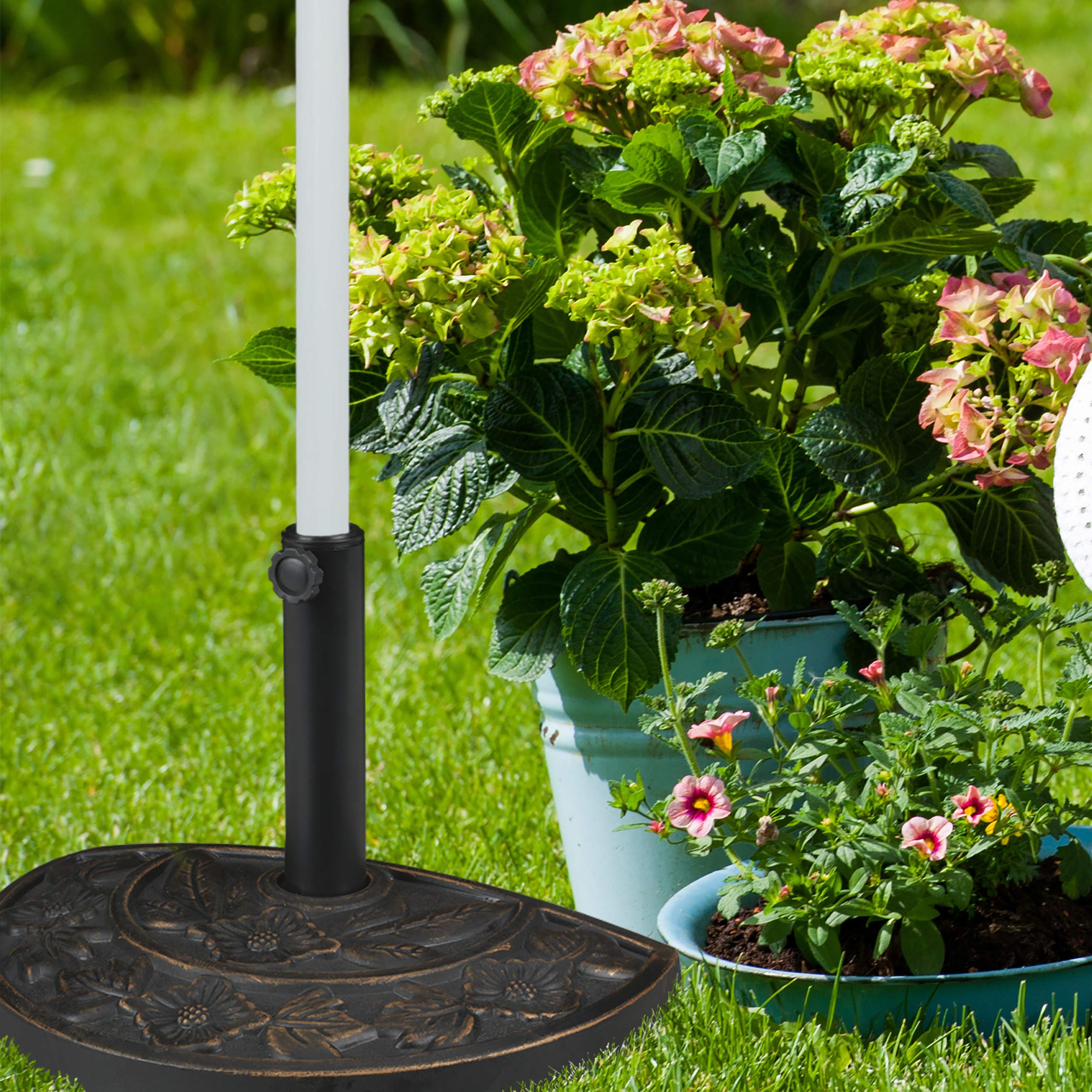 Relaxdays Pieds de Parasol Demi-Rond, résistant aux intempéries, Lourd, Jardin, terrasse, Barre 38mm,50 x 32 cm, Marron