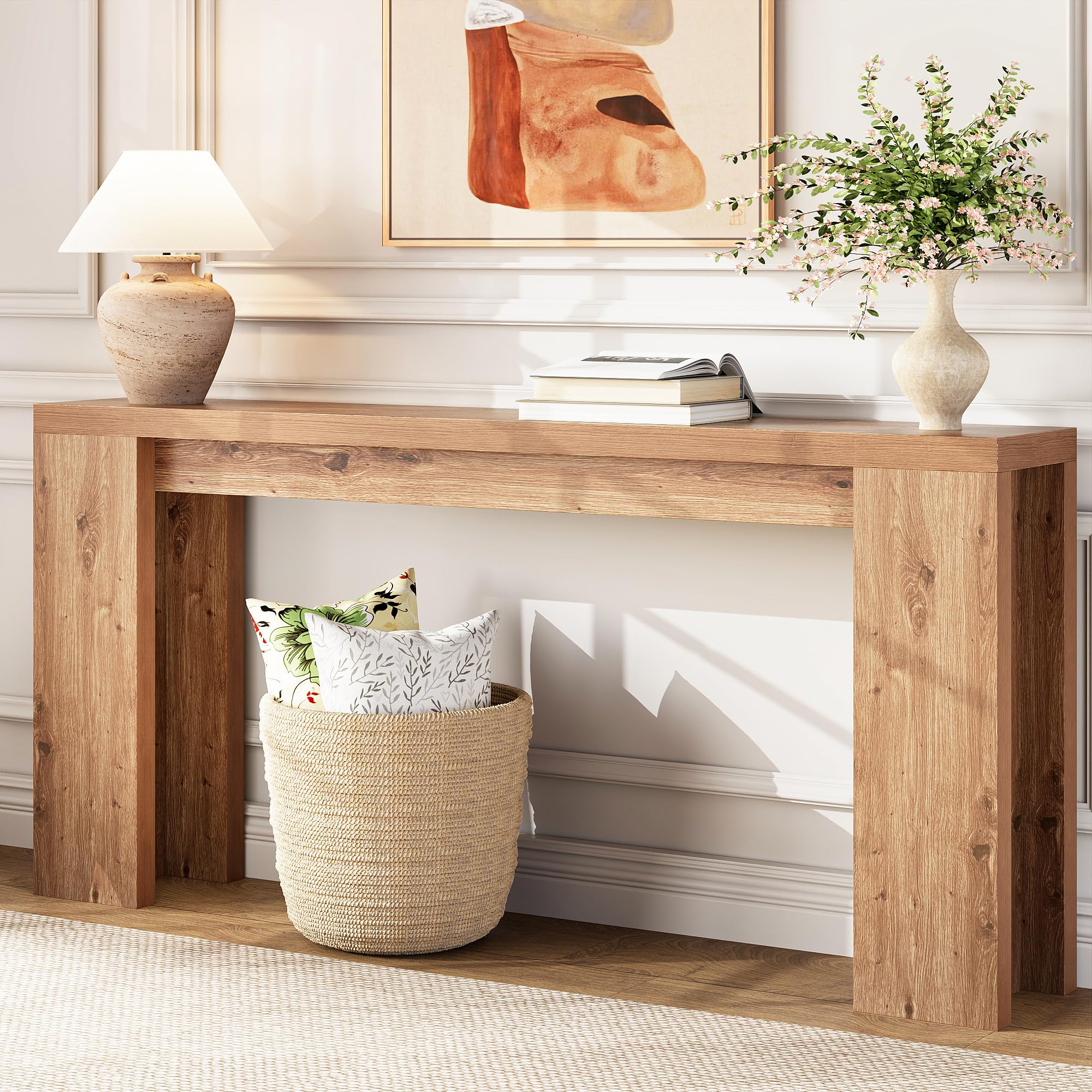 Karlott 70.9" Extra Long Console Table, Farmhouse Entryway Table, Brown