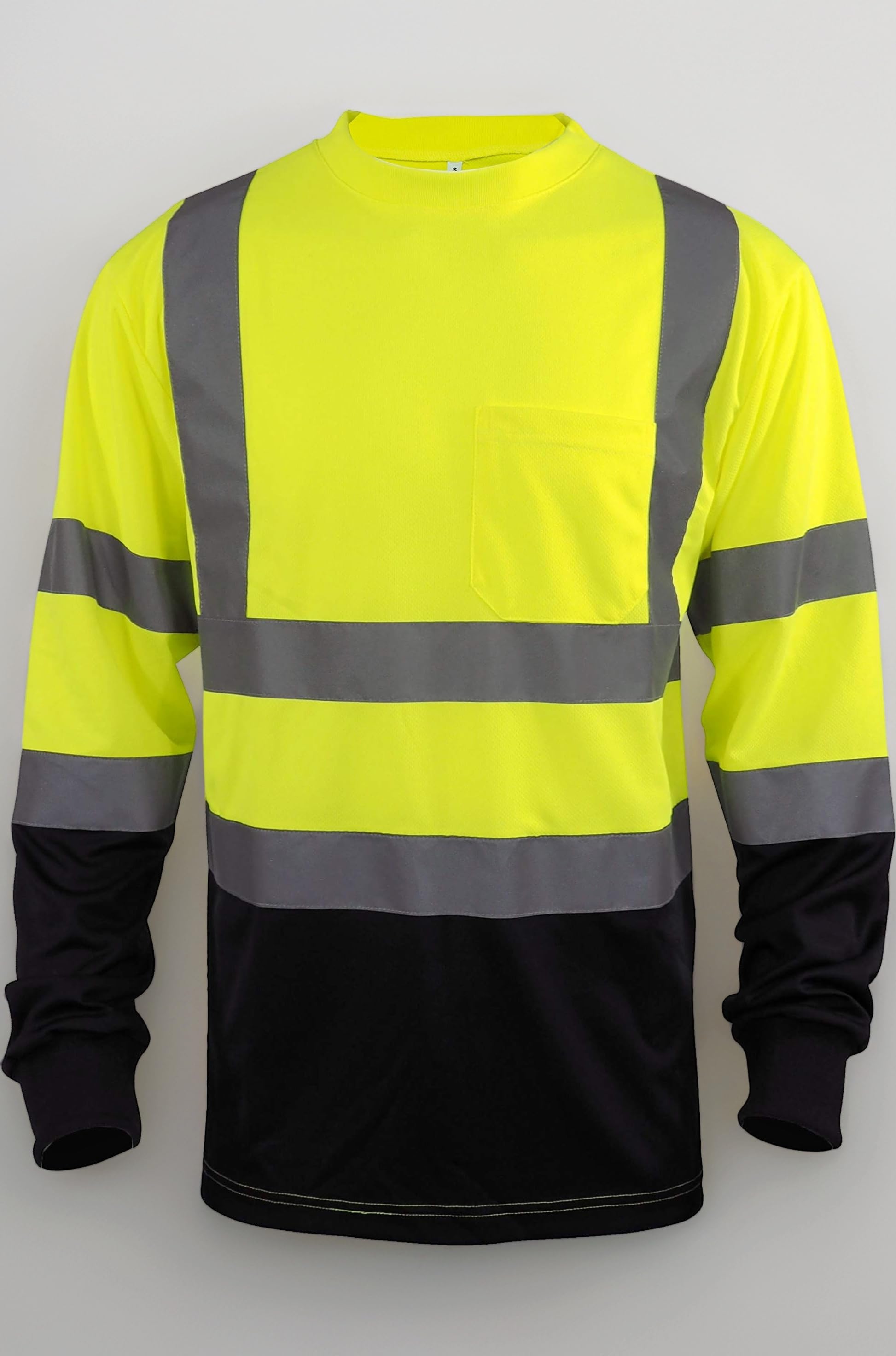 L&M Hi Vis Class 3 T Shirt Reflective Safety Lime Orange Short Long Sleeve HIGH Visibility, Black Bottom (Lime_L, Medium)