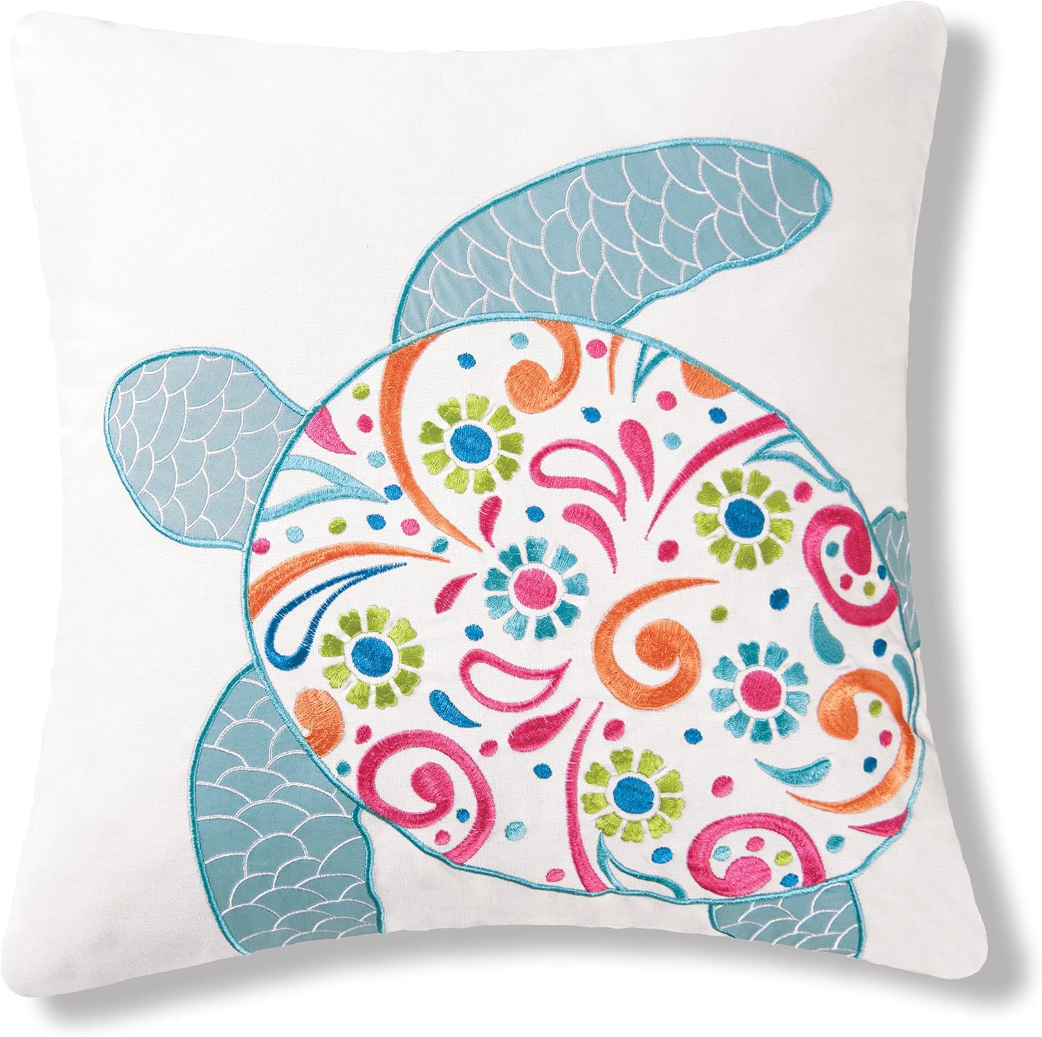 C&F Home St. Kitts Colorful Coastal Beach Sea Turtle Embroidered Decorative Accent Throw Pillow 18" x 18" Cover with Insert for Couch Sofa Chair or Coordinate with Bedding in Bedroom 18" x 18" Aqua