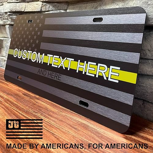 Miniatura 2 de JASS GRAPHIX Placa de matrícula personalizada con la bandera estadounidense de línea amarilla, homenaje personalizado a despachadores y operadores