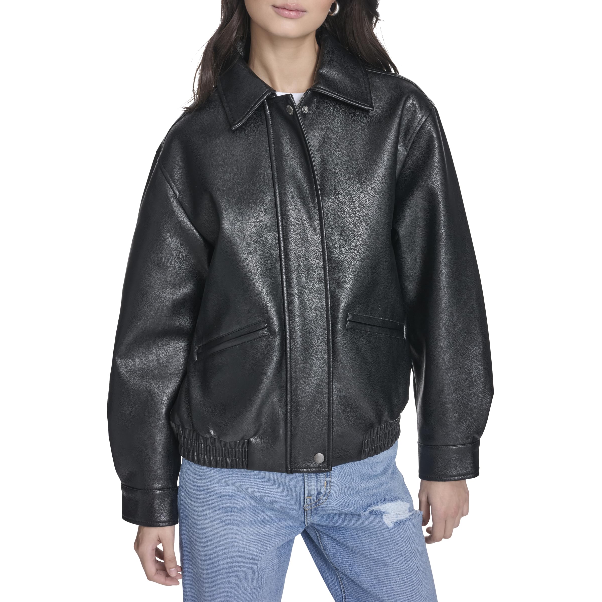 Levi's womens Faux Leather Relaxed Fit Bomber, Black, X-Small