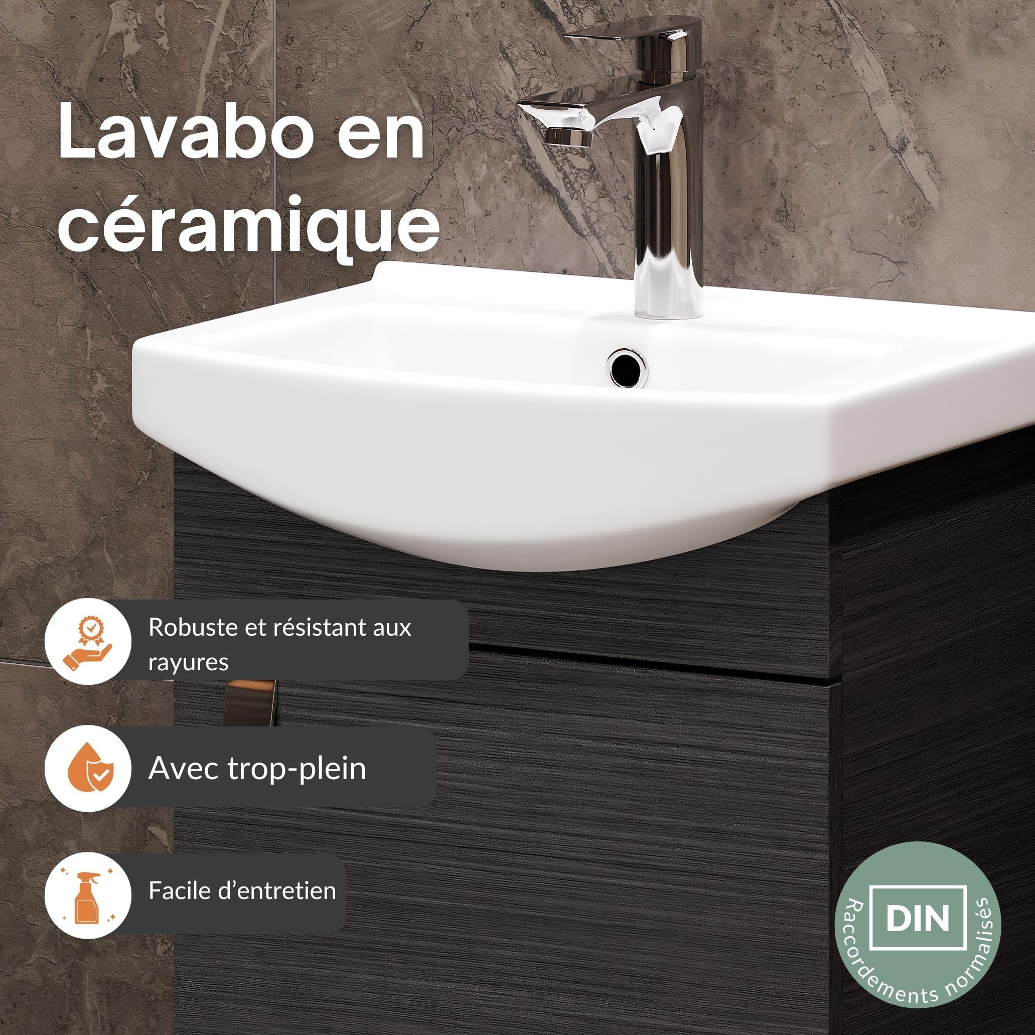 Planetmöbel Ensemble de Meubles de Salle de Bains Lavabo avec Meuble Bas 45 x 60 x 33 cm, Miroir avec éclairage 50 x 90 cm & Armoire Centrale pour Salle de Bains et WC invités, Anthracite
