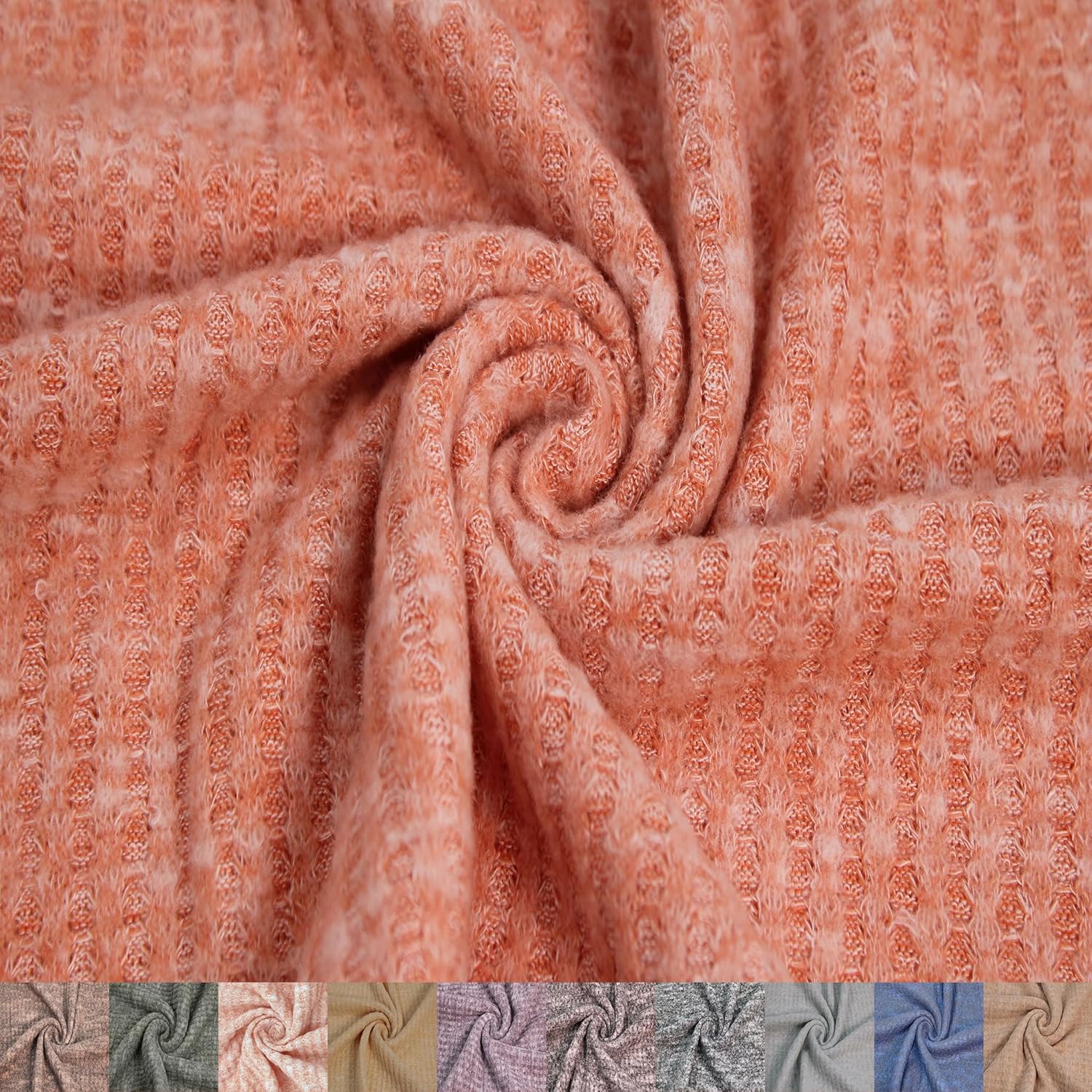 60" Wide Poly Spandex Rayon Rich Waffle Brushed Knit Fabric by The Yard - 210GSM, Medium Weight, 4-Way Stretch - Apparel, Drapery, Headbands, Decorations & DIY