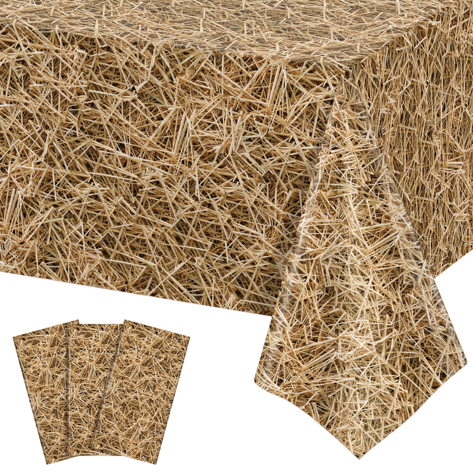 NatNarr 3 Pack Straw Plastic Tablecloths, Disposable Farm Hay Tablecloth
