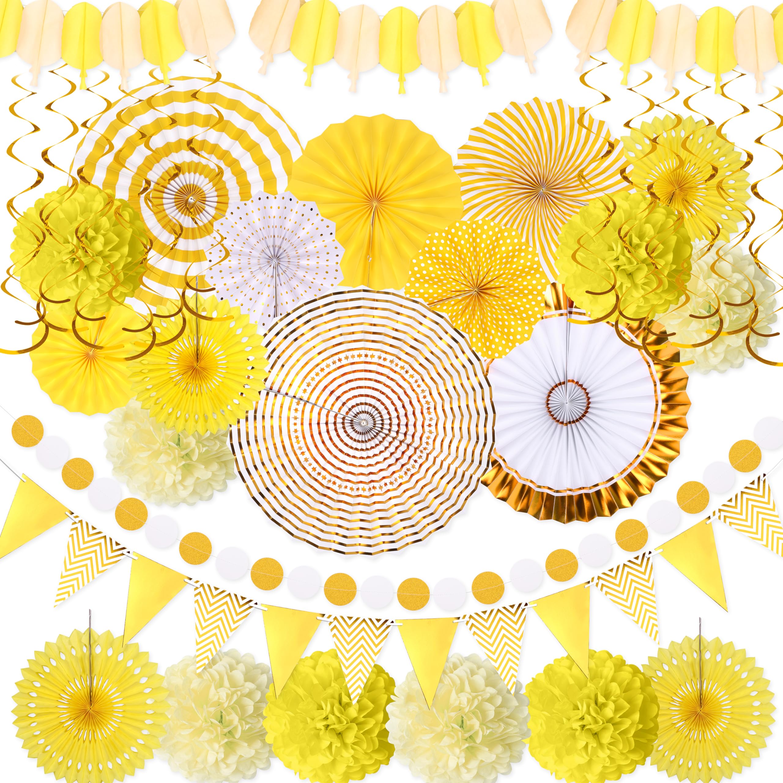 Moon Boat 35PCS Party Decorations Paper Fan Hanging Set - Birthday,Baby Shower,Lemon,Sunflower Theme Decor (Yellow)
