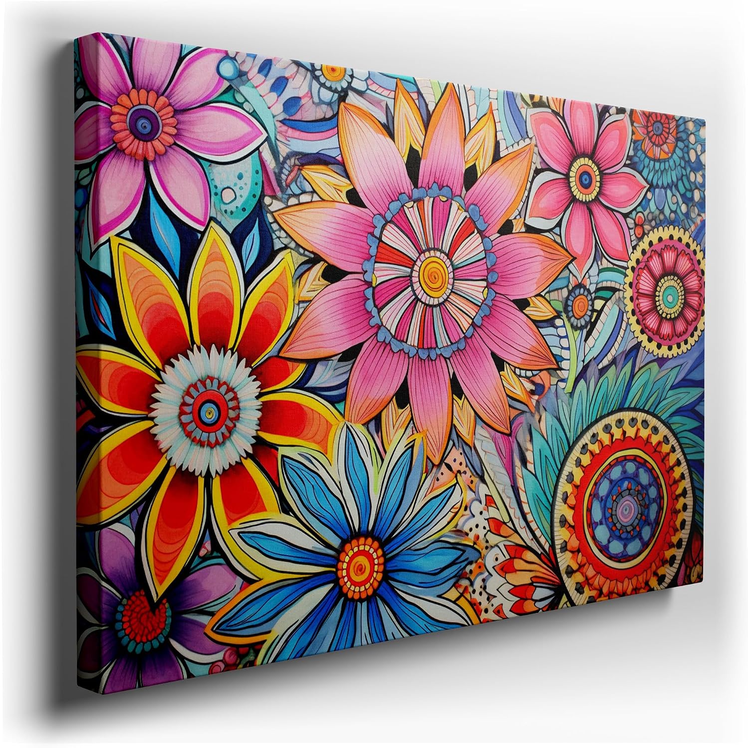 Canvas for Living room. Bursting Blooms in a Kaleidoscope of Colors � An Artistic Symphony of Floral Radiance, 27 x 18 inch Canvas Wall Art - Contemporary Masterpieces - Botanical Home Decor