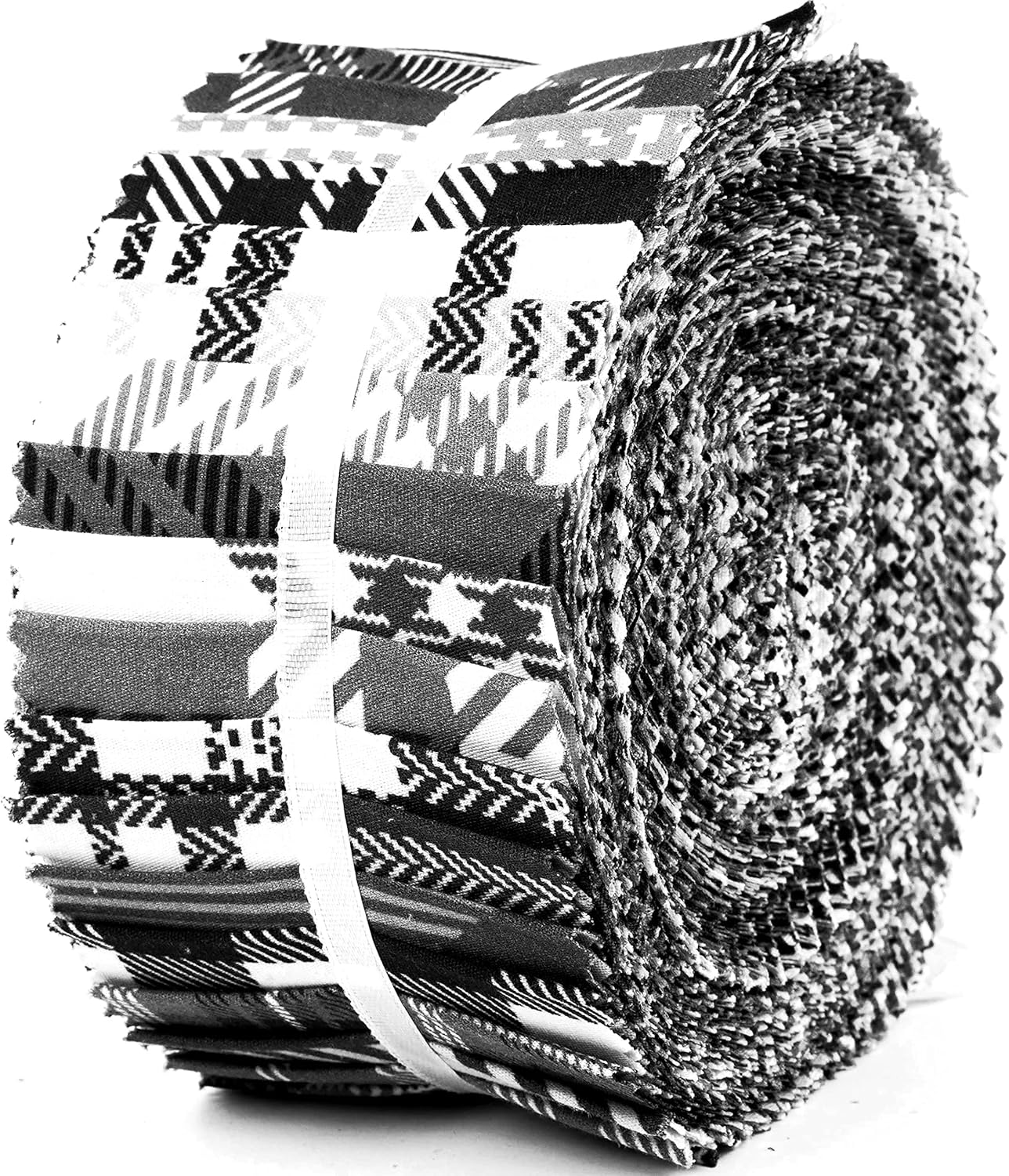 Soimoi 40Pcs Check & Tartan Print Cotton Precut Fabrics for Quilting Craft Strips 2.5x42inches Jelly Roll - White & Black