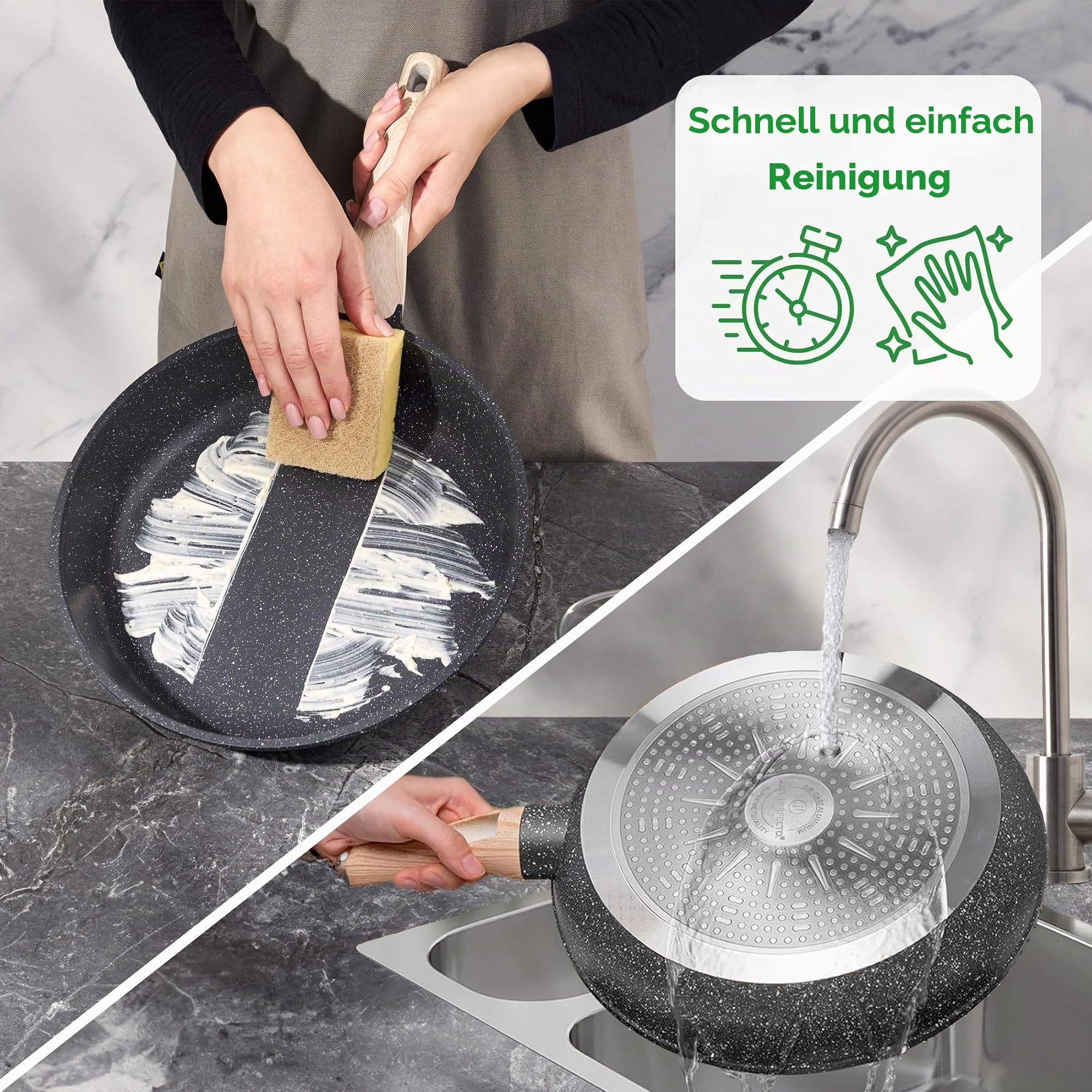 JUST PERFECTO Topf und Pfannenset Induktion - Pfannenset mit deckel - Induktions Töpfe Set - Töpfe und pfannen set ohne PTFE und PFOA