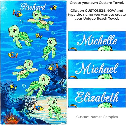 Miniatura 2 de Softerry - Toalla de playa personalizada Happy Little Turtles de 28 x 51 pulgadas 276 x 512in 100 algodón suave y absorbente tortugas pequeñas