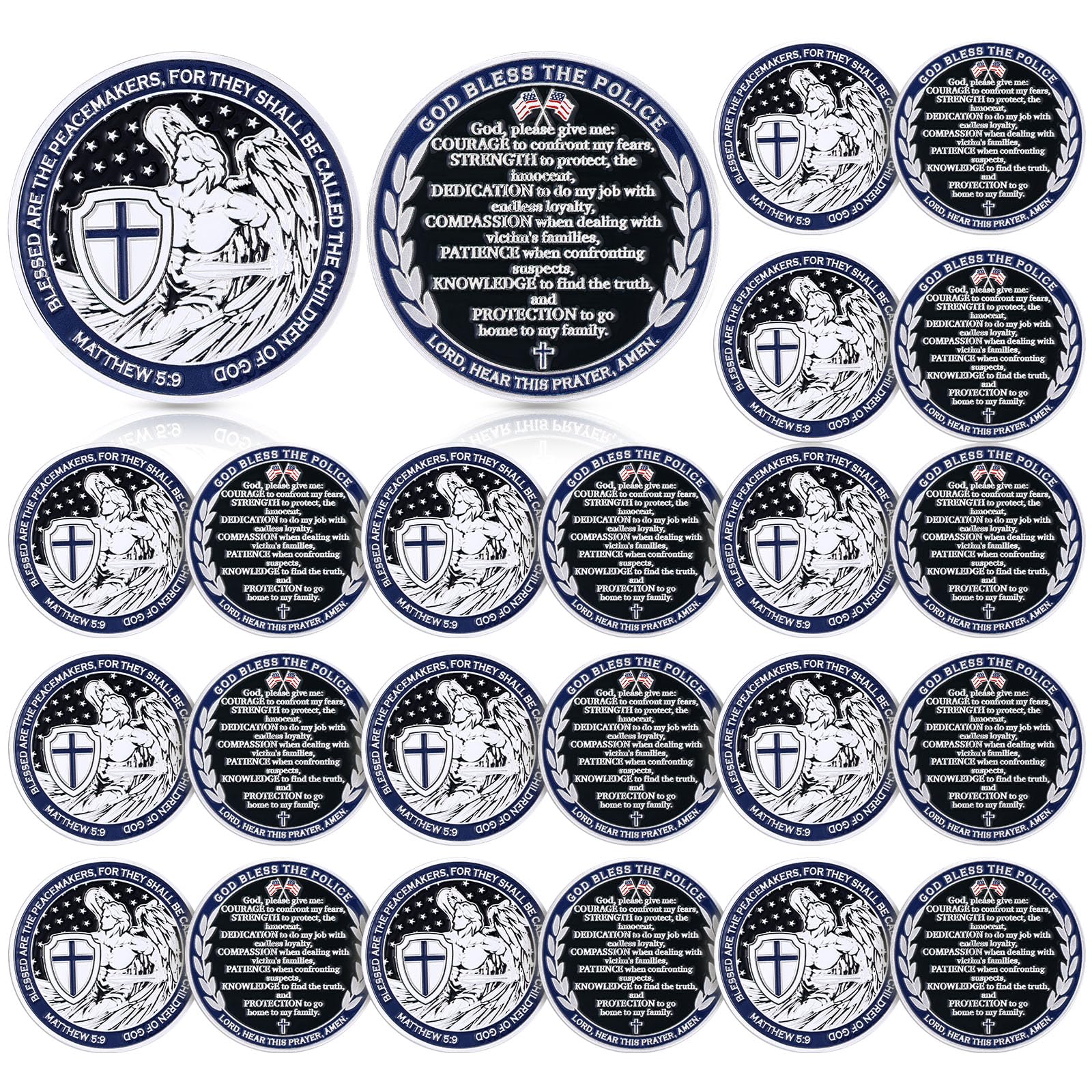 Liliaafar 20 Pcs Police Challenge Coins Bulk Saint Michael Prayer Coins God Bless The Police Officer Law Enforcement Military Collectible Gifts for