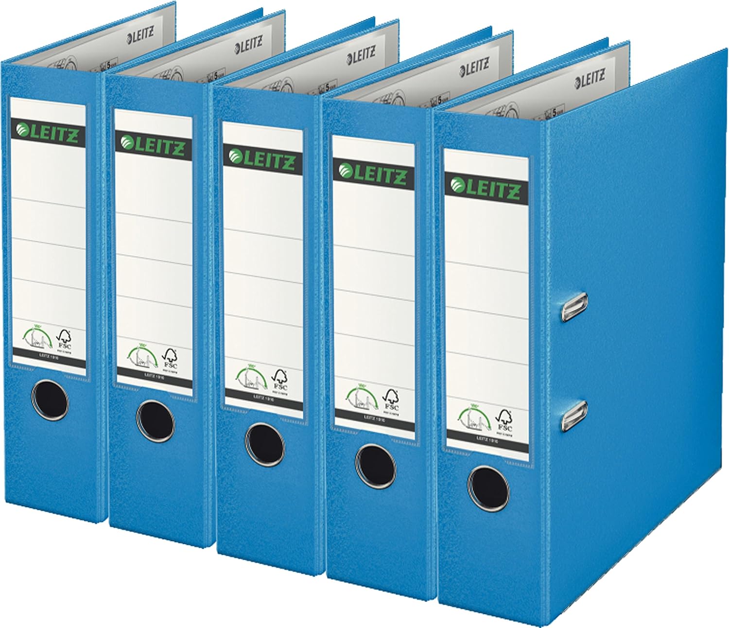 Leitz quality plastic folder, 180°, A4 breit| 5er Pack, light blue, 1