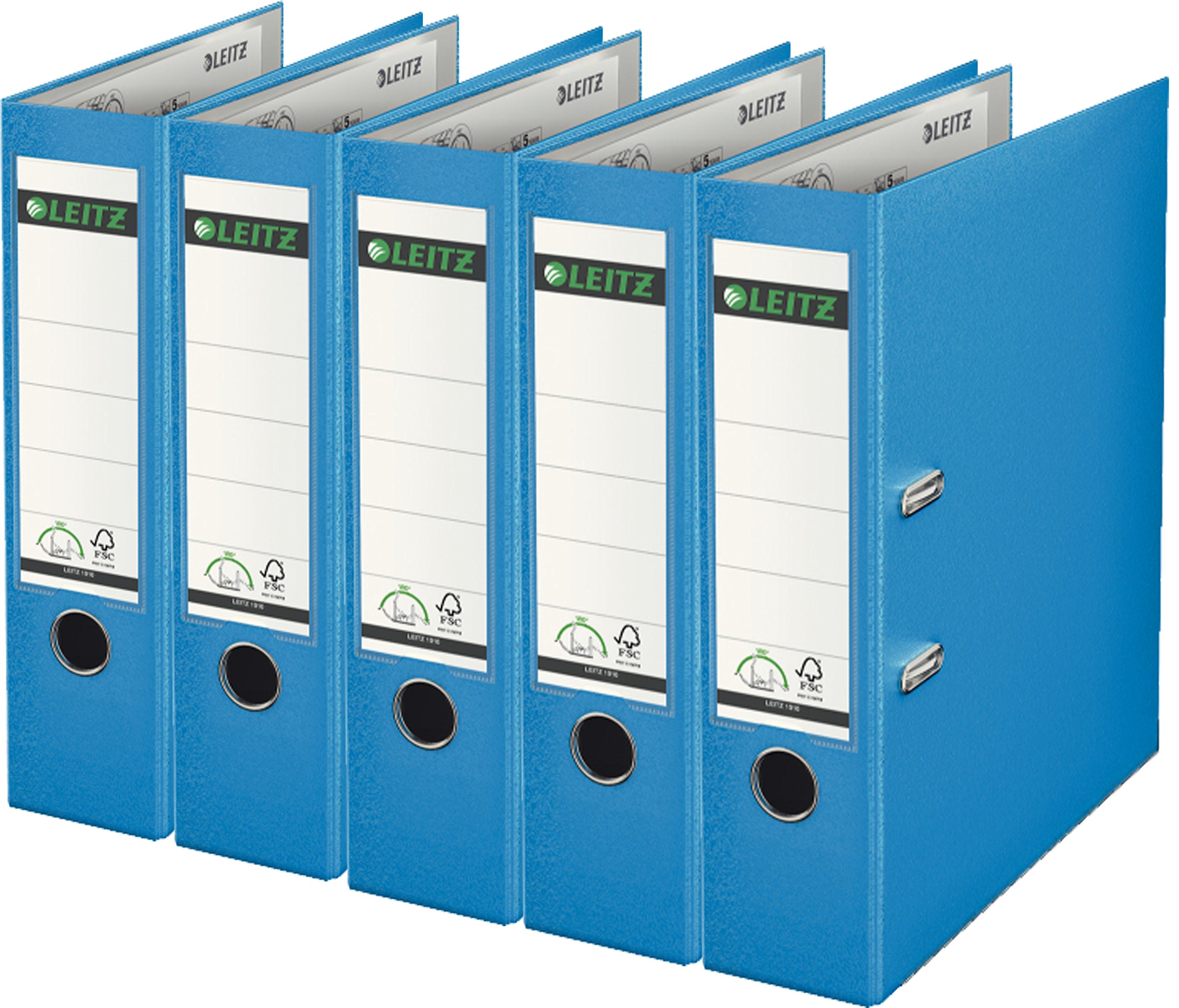 Leitz 1010-50 Qualitäts-Ordner Plastik-Cover (A4 breit| 5er Pack, Hellblau)