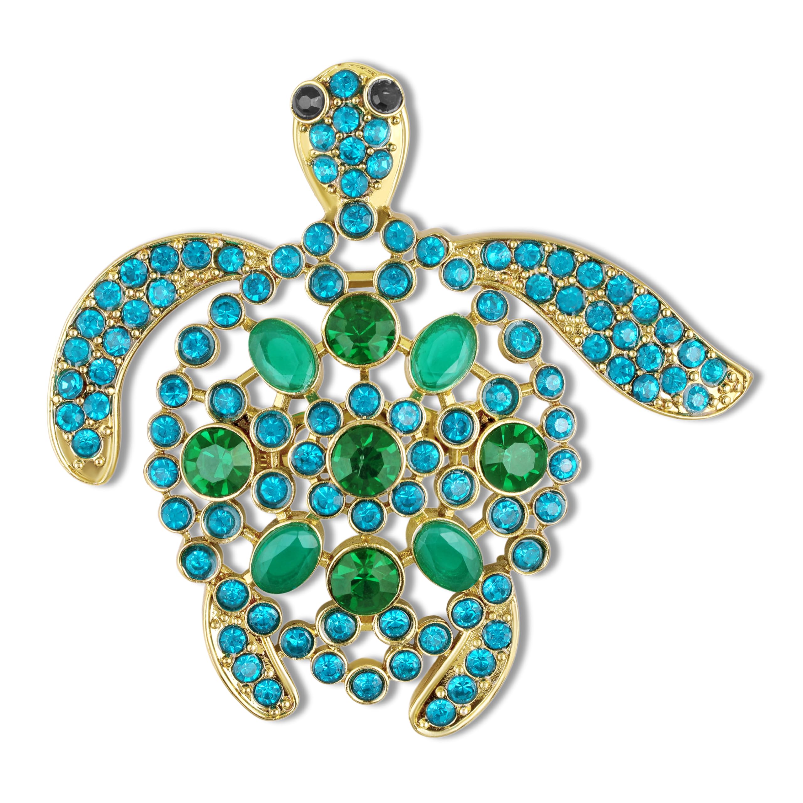 Gold Plated Turtle-Shaped Brooch with Aqua Blue Crystals for Women (BP1101289GMul)-image-9
