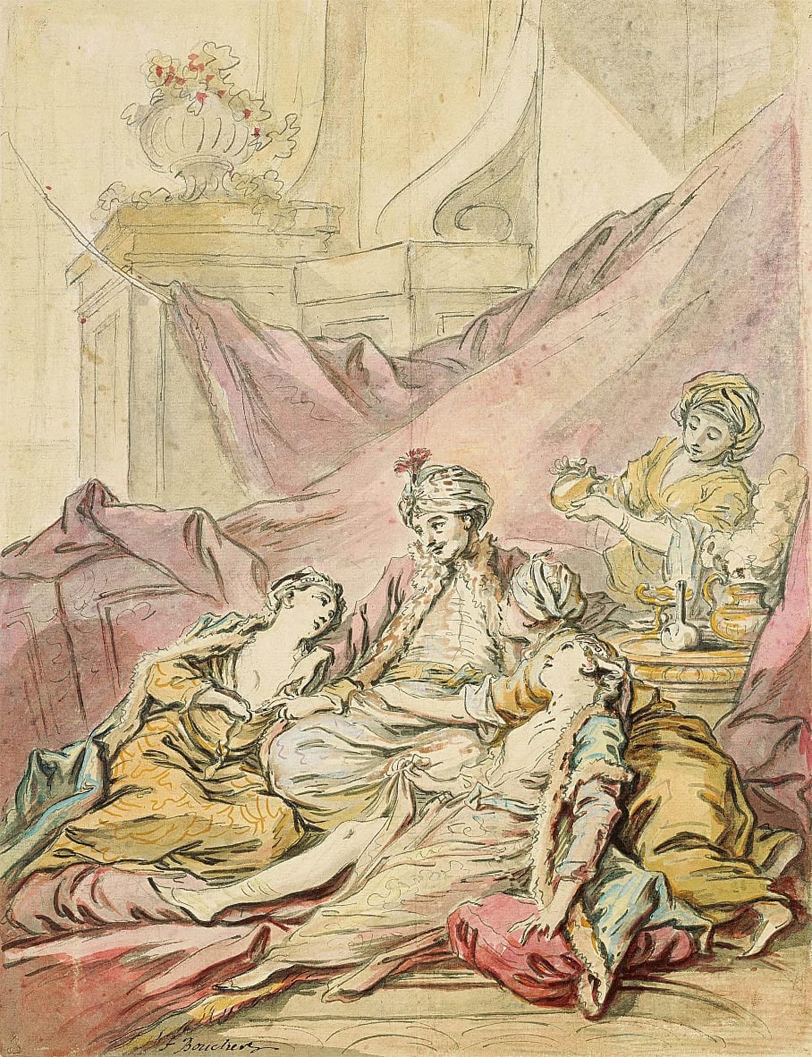 ARTXLXXBN Famous Prints Artwork Pictures Poster Painting Art The Pasha in His Harem - by François Boucher Artwork Landscape Pictures for Home Decor 60x90cm