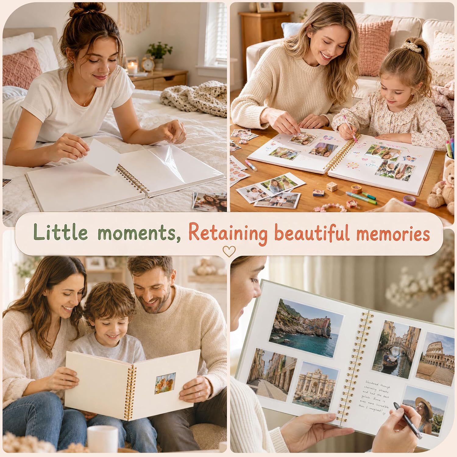 10x10 Inch Self Adhesive Photo Album, Linen Cover Memory Book with Window, 20 Pages (10 Sheets) Scrapbook Album, Spiral Bound DIY Photo Book Fits 2x3, 4x6 & 5x7 Photos, Beige
