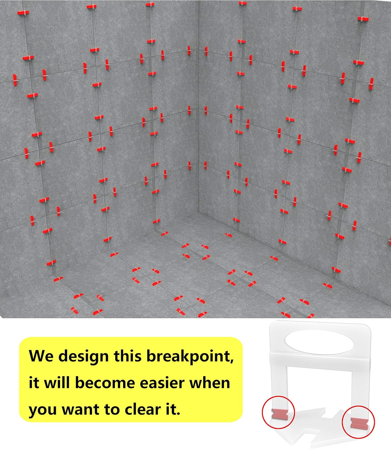 Tile Leveling System include 300 pcs Tile Spacers Clips and 100 pcs Reusable Wedges and 1pc Floor Tiles Pliers for Living Room Shower Floor Tile Leveler Tools for Installation (1/16 Inch Tile Spacers) - - 