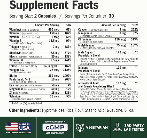Multivitamin for Men Methylated Multivitamin Daily Wellness 60 Caps