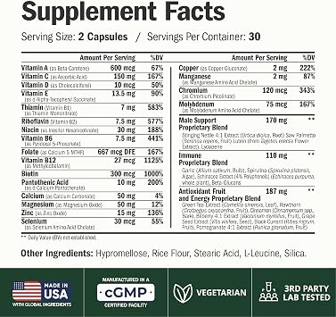 Multivitamin for Men Methylated Multivitamin Daily Wellness 60 Caps