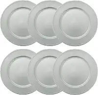 Tuut, Linha Home Decor, Sousplat Redondo, Borda Decorada, Prata, 33x33cm