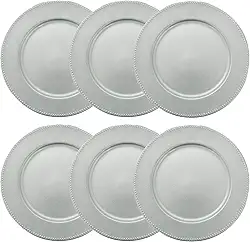 Tuut, Linha Home Decor, Sousplat Redondo, Borda Decorada, Prata, 33x33cm