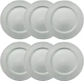 Tuut, Linha Home Decor, Sousplat Redondo, Borda Decorada, Prata, 33x33cm