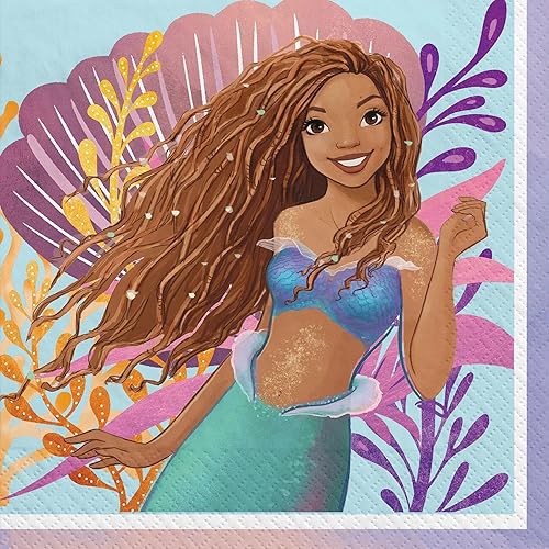 Miniatura 3 de Disney The Little Mermaid Party Supplies Pack sirve películas de 16-2023  Platos de 9 pulgadas y servilletas de almuerzo  Incluye velas de