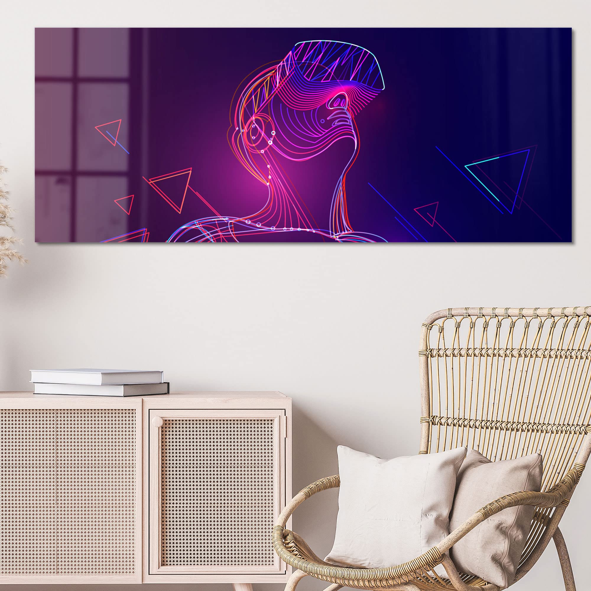 DEQORI Obraz na szkle z prawdziwego szkła | motyw "Człowiek z okularami VR" | poziomo jednoczęściowy 150 x 60 cm | piękna dekoracja | obraz ścienny do salonu, sypialni, korytarza i kuchni | nowoczesna dekoracja ścienna