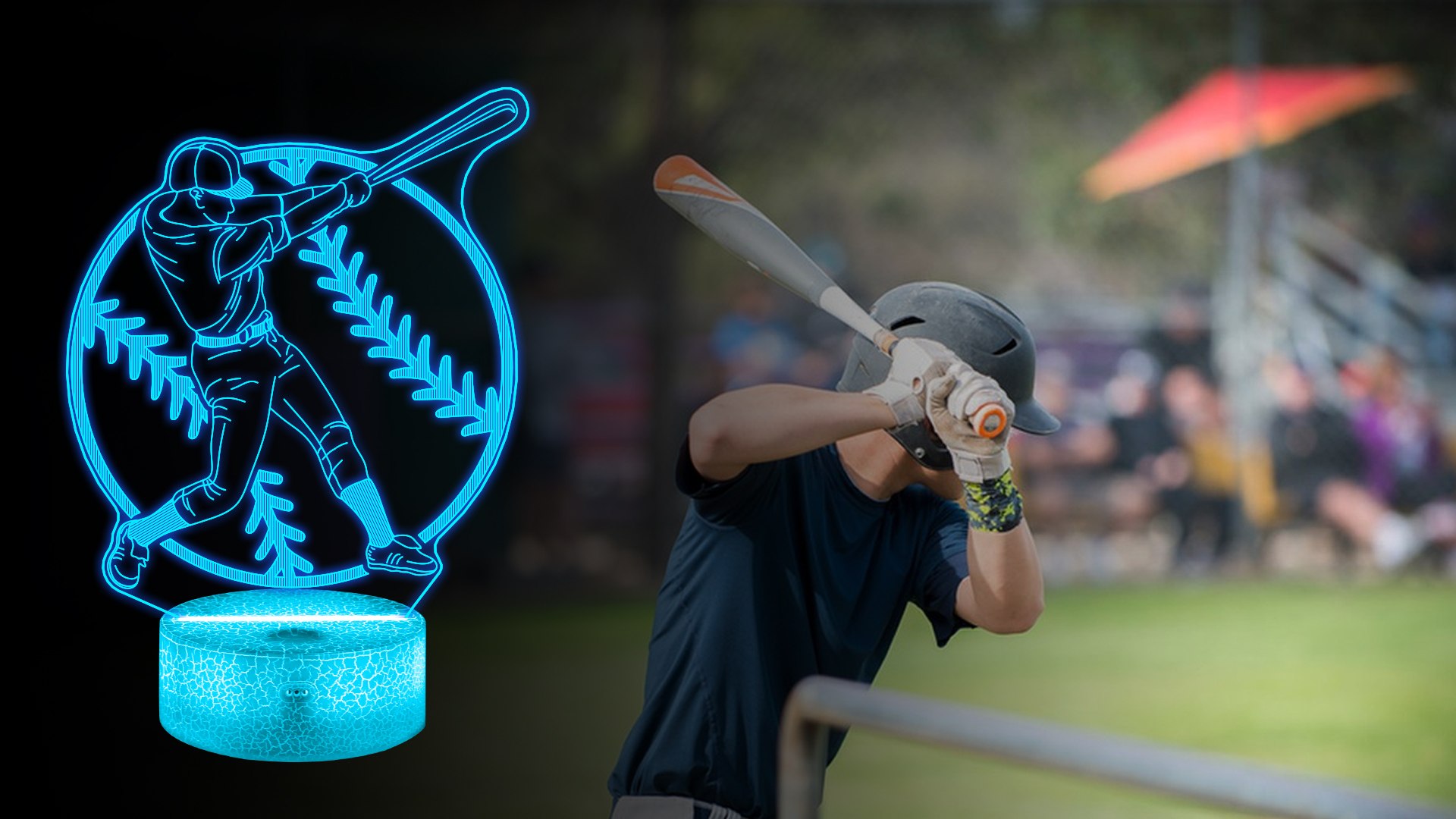 Image of OkiyiD Baseball Gifts for Boys, Baseball 3D Illusion Lamp, Night Light with 16 Colors Remote Control, Decor for Kids Room, Boy Men Christmas Birthday Gifts