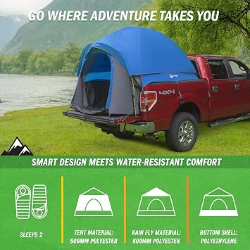 Truck Bed Tent - Water-Resistant Vented Camper Shell - Fits 5.5 to 6ft Truck Bed - 2 Person Camping Tent with Carry Bag by Wakeman Outdoors