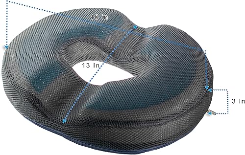 Miniatura 4 de Cojín ortopédico de gel para asiento de dona con espuma viscoelástica infundida y gel refrescante para coxis, hemorroides, ciática y próstata,