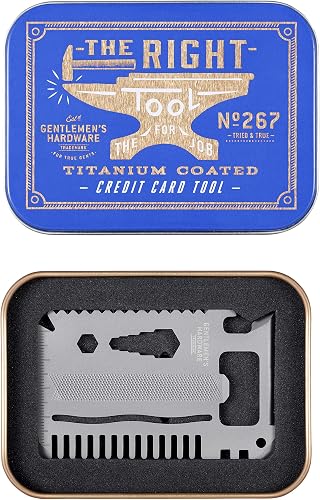 Gentlemen's Hardware Titanium Credit Card Tool: with 15 Useful Tools, Silver, Product Size: 53 x 83 x 2mm, Packaged in an Illustrated tin.