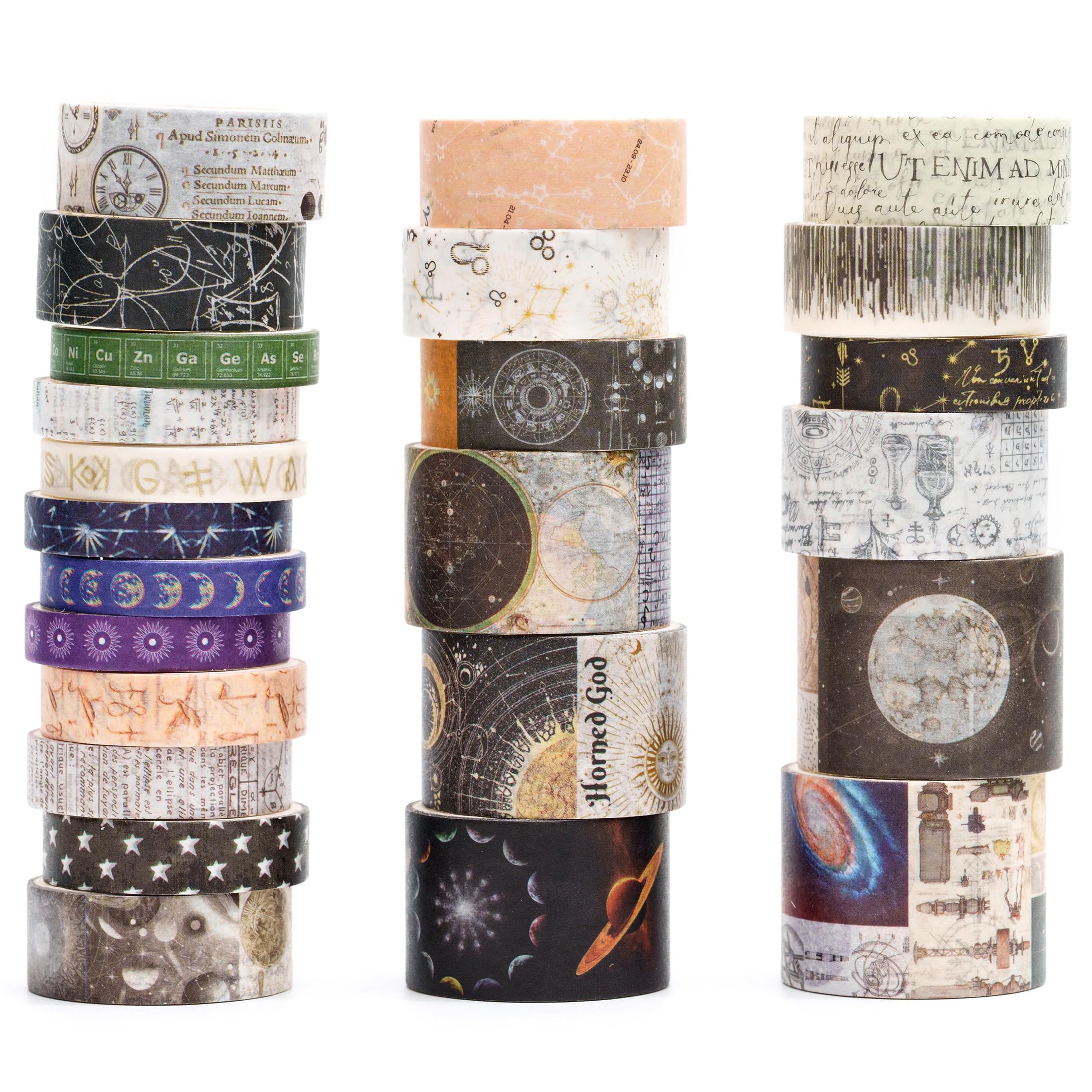 Songdao Vintage Washi Tape Set - 24 Rolls Arts Adhesive Tapes Assorted Retro Decorative Masking Tape Sets for Craft, Kids, Scrapbook, DIY, Gift Wrapping (11-Celestial Dreams)