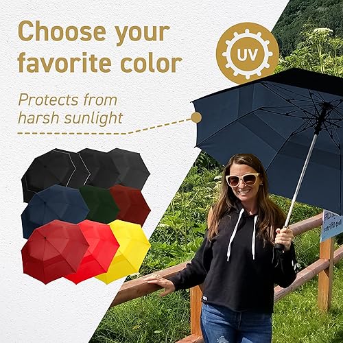 Miniatura 9 de EEZ-Y Sombrilla de golf grande de 58 pulgadas, doble toldo fuerte al viento, resistente al viento, resistente y de gran tamaño, pero plegable en