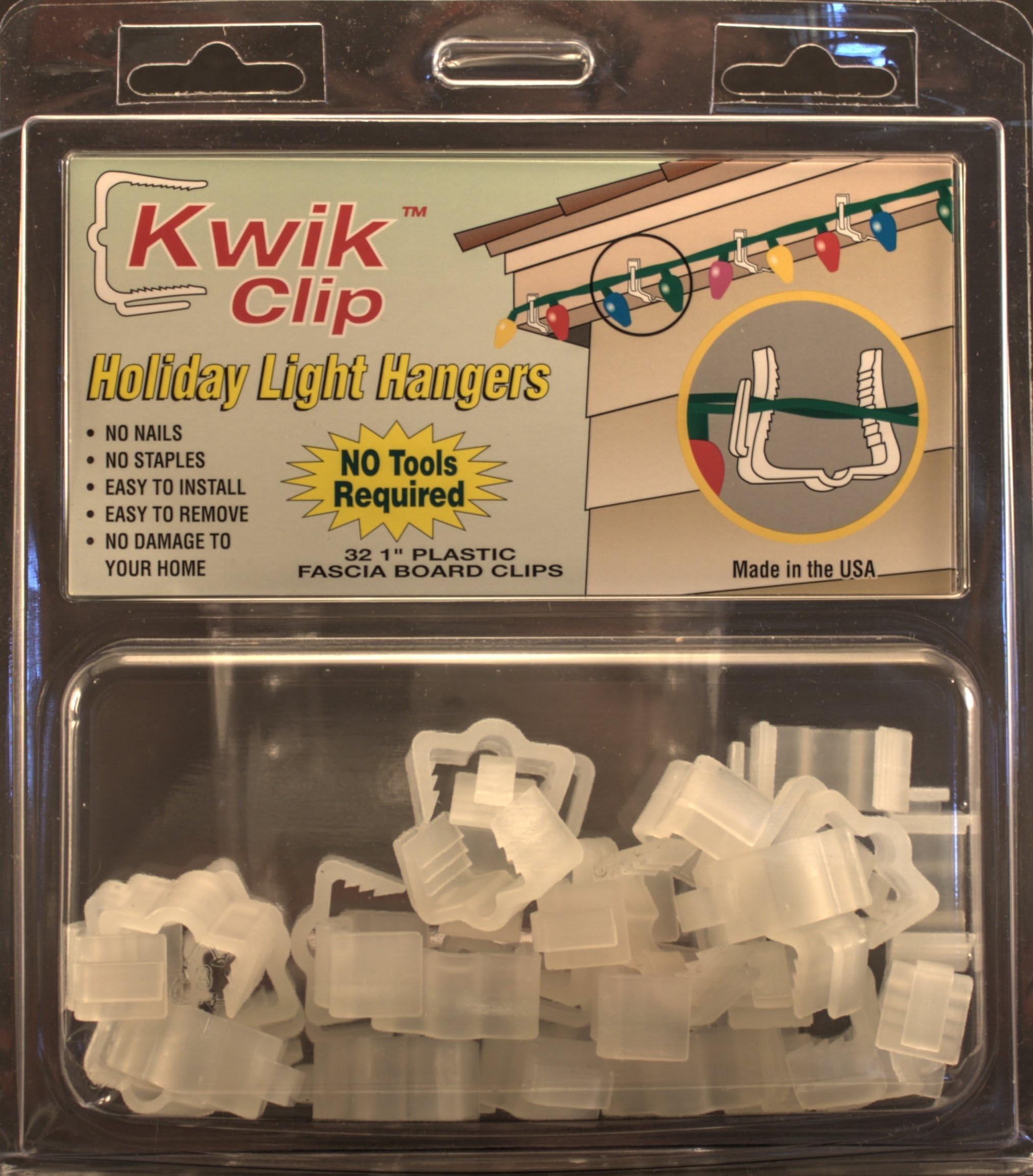 Small Kwik Clip Christmas Light Hanger 1"(3/4) Fascia Boards MADE in the USA