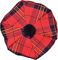 Vista 2 de Sombrero escocés Tam o Shanter Gorro escocés Tartan P.V Tartan (poliviscosa) Mezcla de lana con pompón Talla única para todos.